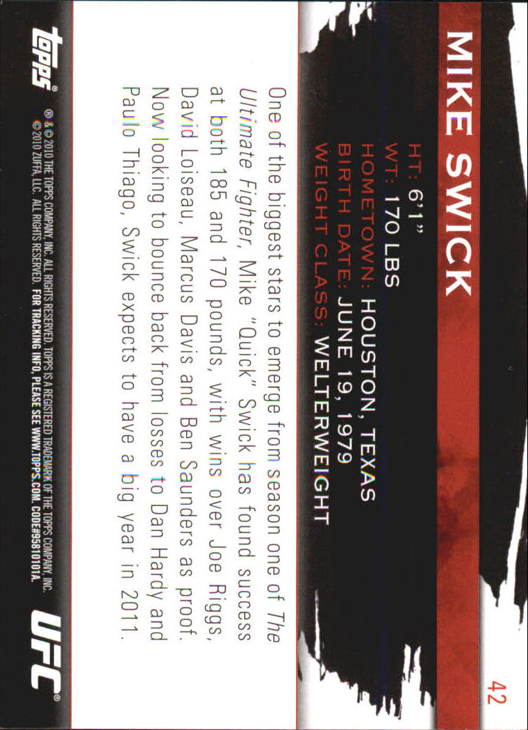 2010 Topps UFC Knockout #42 Mike Swick