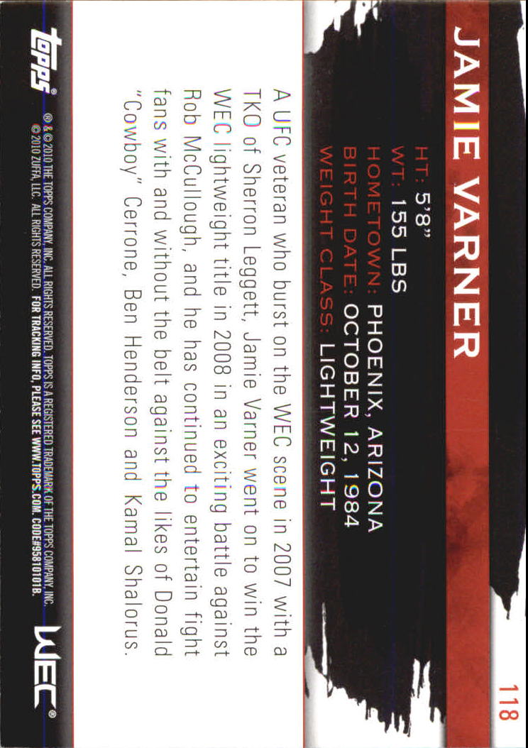 2010 Topps UFC Knockout Silver #118 Jamie Varner back image