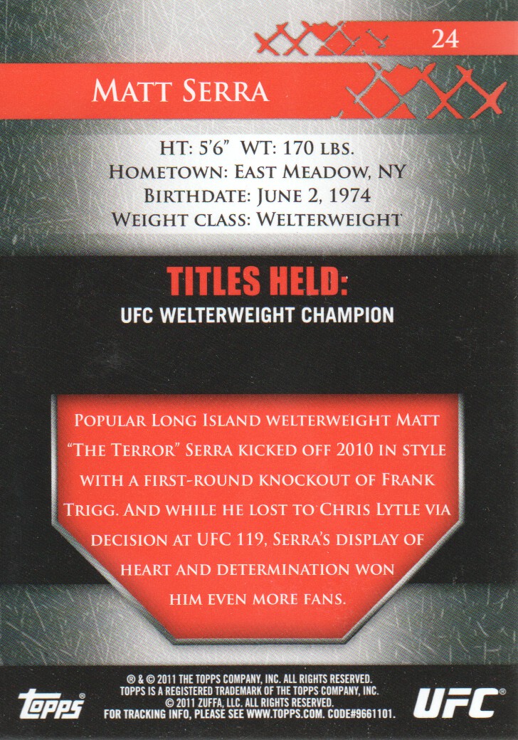 2011 Topps UFC Title Shot #24 Matt Serra back image