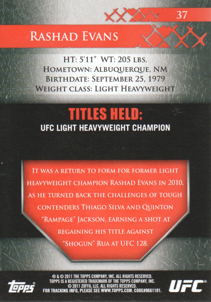 2011 Topps UFC Title Shot #37 Rashad Evans back image