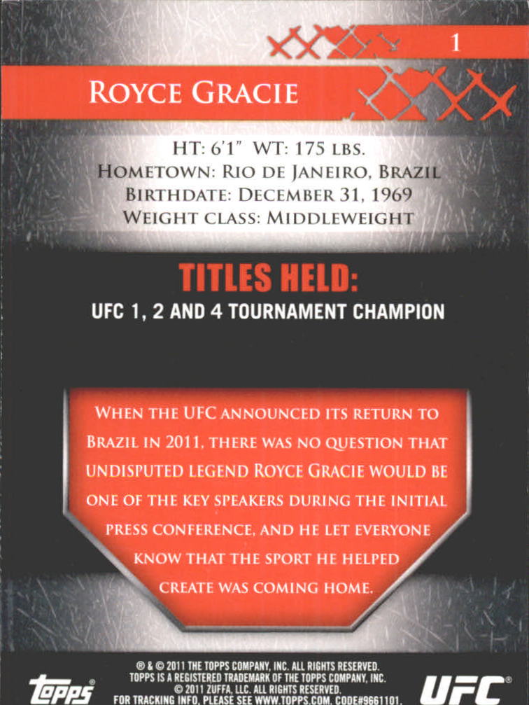 2011 Topps UFC Title Shot Gold #1 Royce Gracie back image