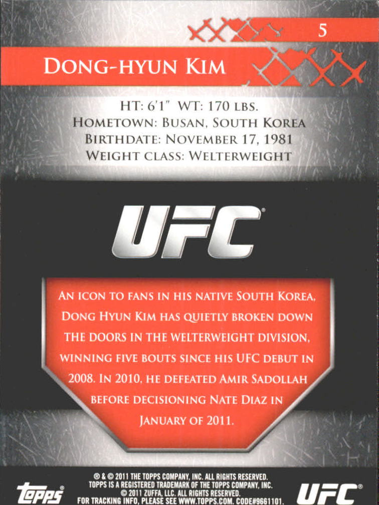 2011 Topps UFC Title Shot Gold #5 Dong-Hyun Kim back image