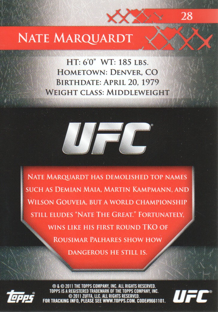 2011 Topps UFC Title Shot Gold #28 Nate Marquardt back image