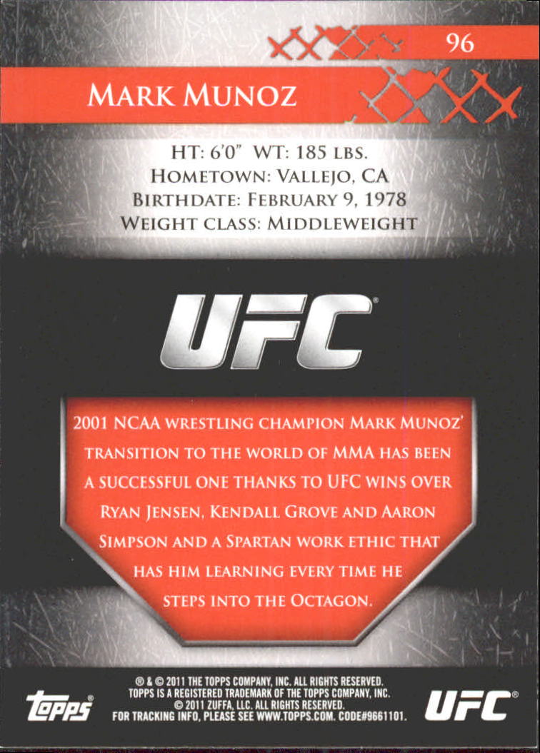 2011 Topps UFC Title Shot Gold #96 Mark Munoz back image