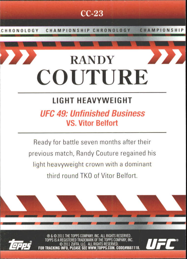 2011 Topps UFC Title Shot Championship Chronology #CC23 Randy Couture back image