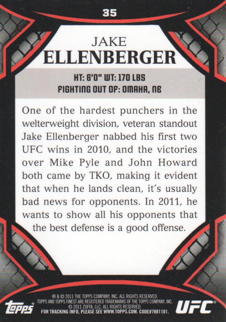 2011 Finest UFC #35 Jake Ellenberger back image