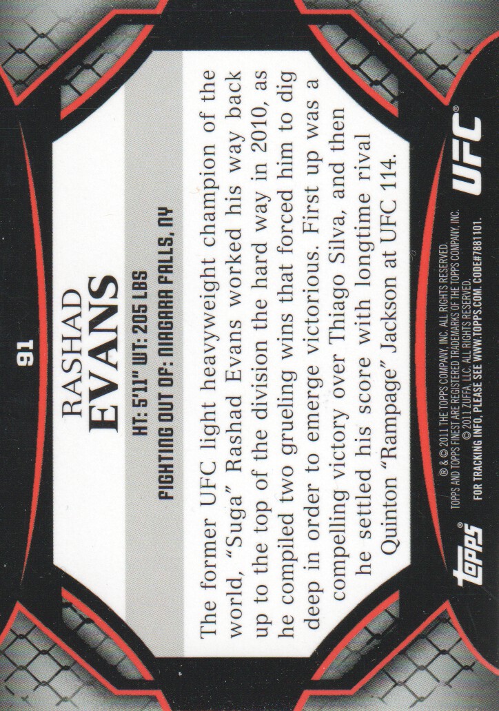 2011 Finest UFC #91 Rashad Evans back image