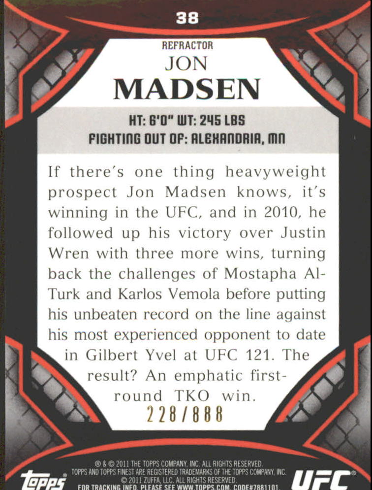 2011 Finest UFC Refractors #38 Jon Madsen back image