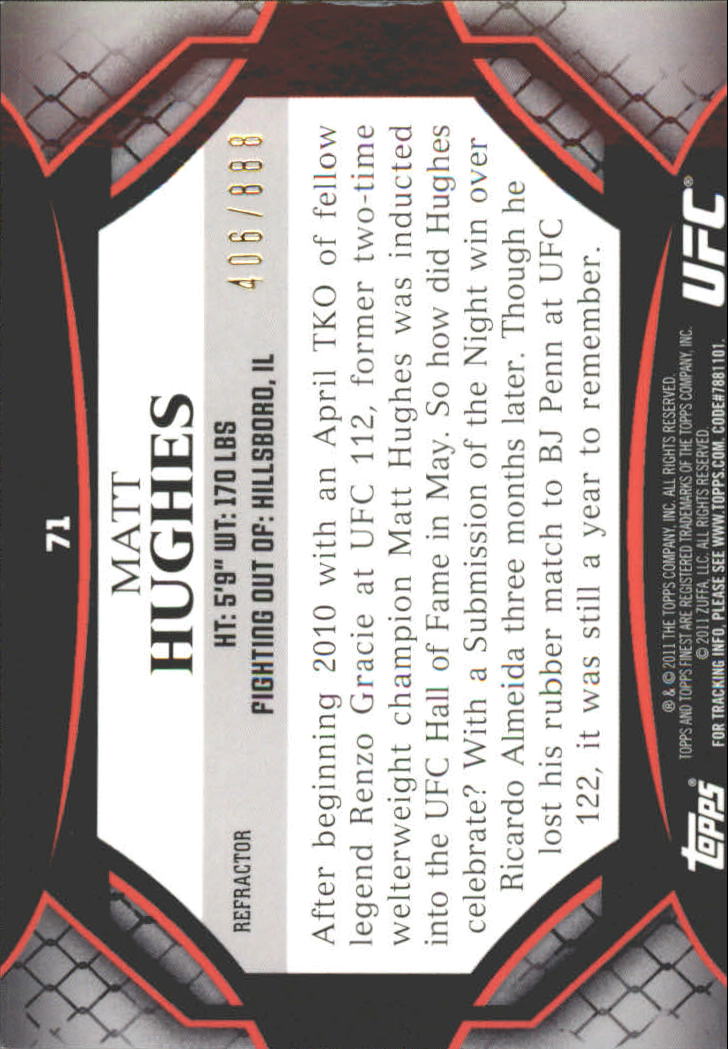2011 Finest UFC Refractors #71 Matt Hughes back image