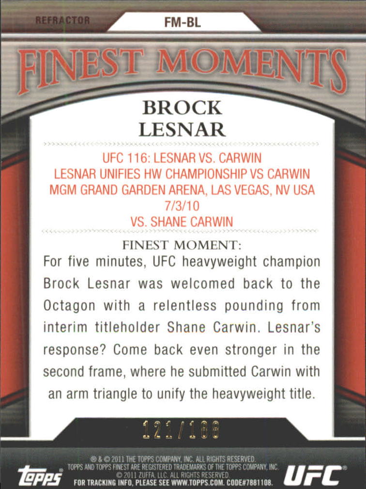 2011 Finest UFC Finest Moments X-Fractors #FMBL Brock Lesnar back image