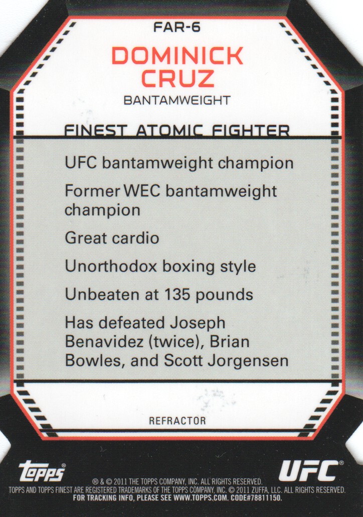 2011 Finest UFC Atomic Refractors #FAR6 Dominick Cruz back image