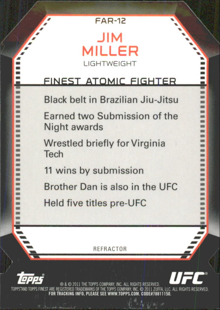 2011 Finest UFC Atomic Refractors #FAR12 Jim Miller back image