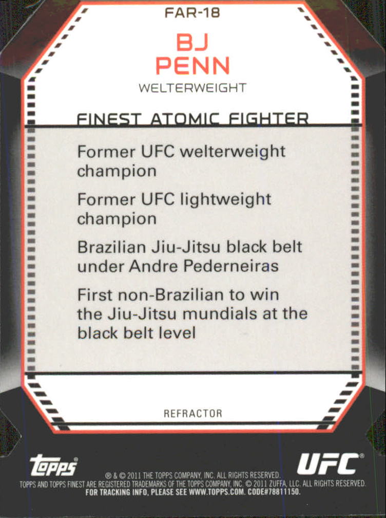 2011 Finest UFC Atomic Refractors #FAR18 BJ Penn back image