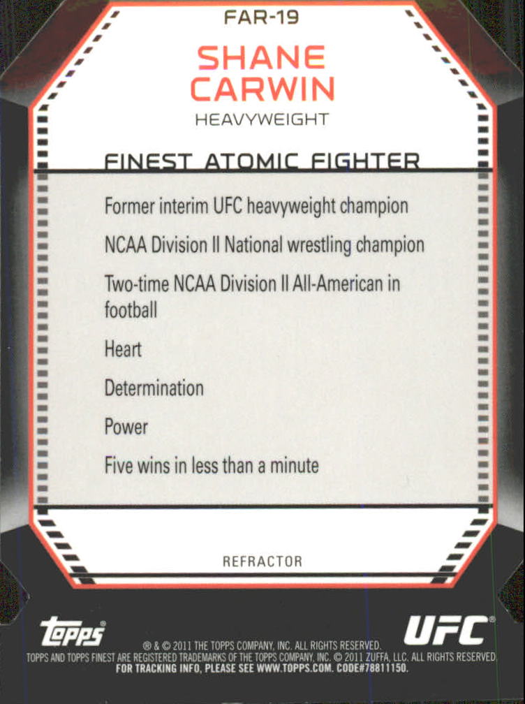 2011 Finest UFC Atomic Refractors #FAR19 Shane Carwin back image