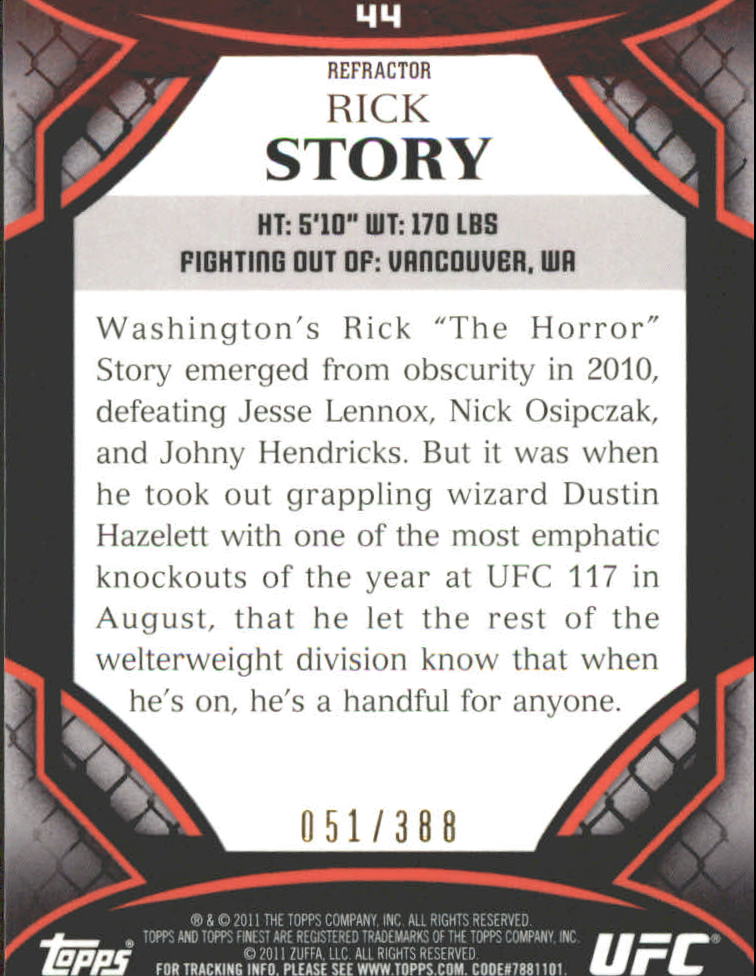 2011 Finest UFC X-Fractors #44 Rick Story back image