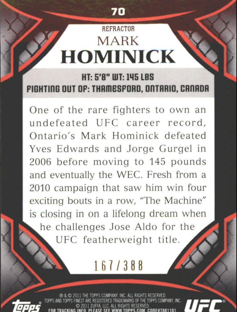 2011 Finest UFC X-Fractors #70 Mark Hominick back image