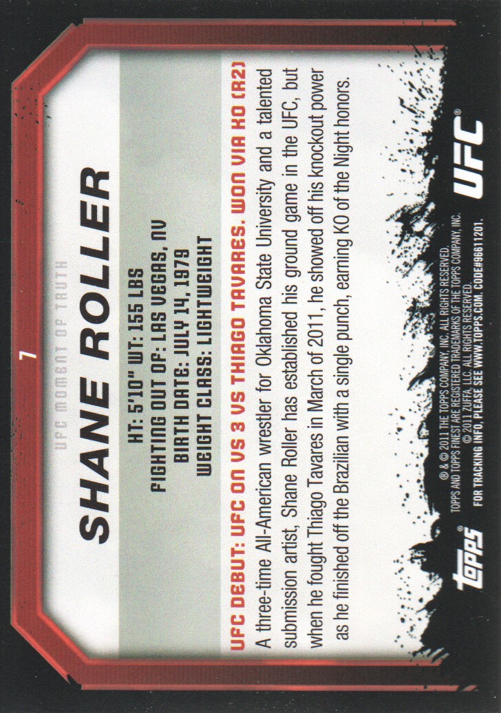 2011 Topps UFC Moment of Truth #7 Shane Roller RC back image