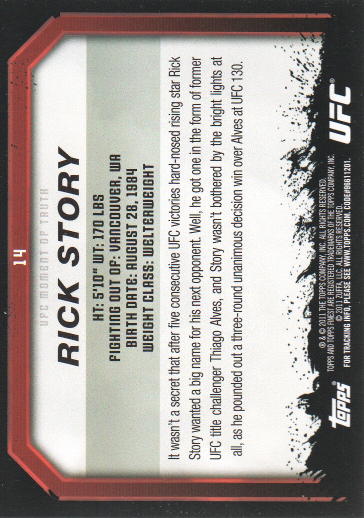 2011 Topps UFC Moment of Truth #14 Rick Story back image