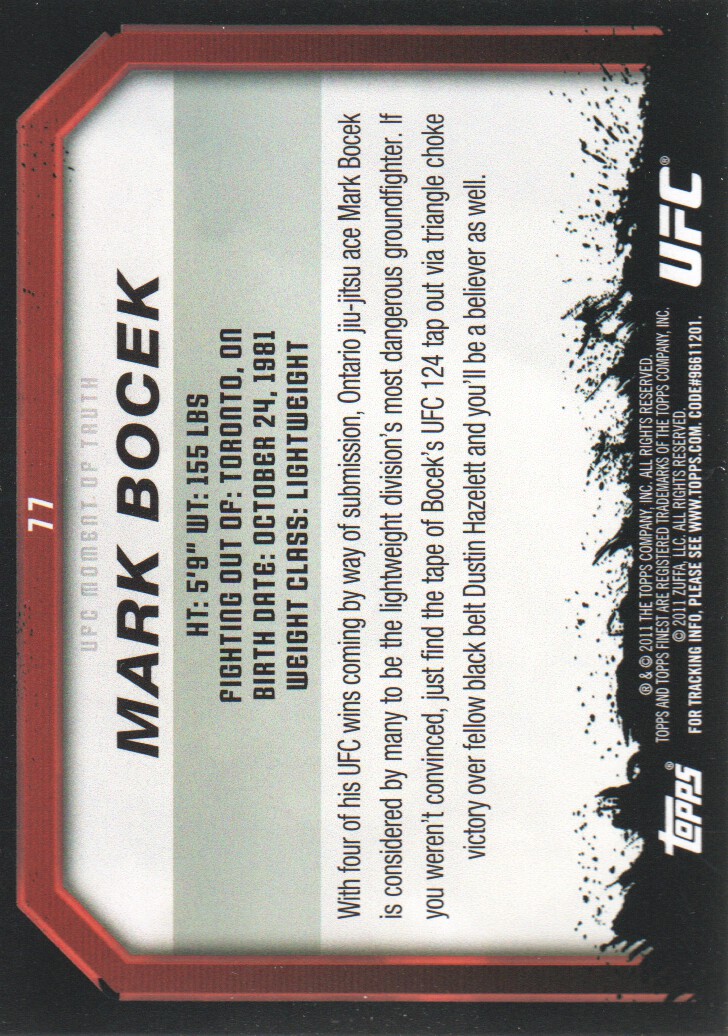 2011 Topps UFC Moment of Truth #77 Mark Bocek back image