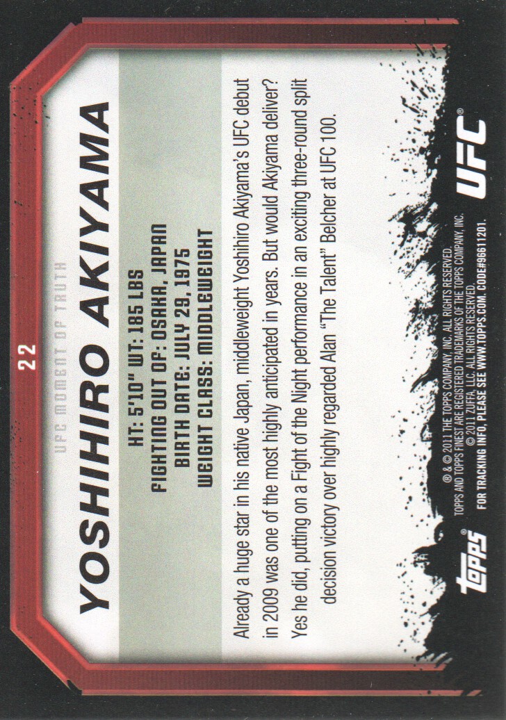2011 Topps UFC Moment of Truth Gold #22 Yoshihiro Akiyama back image