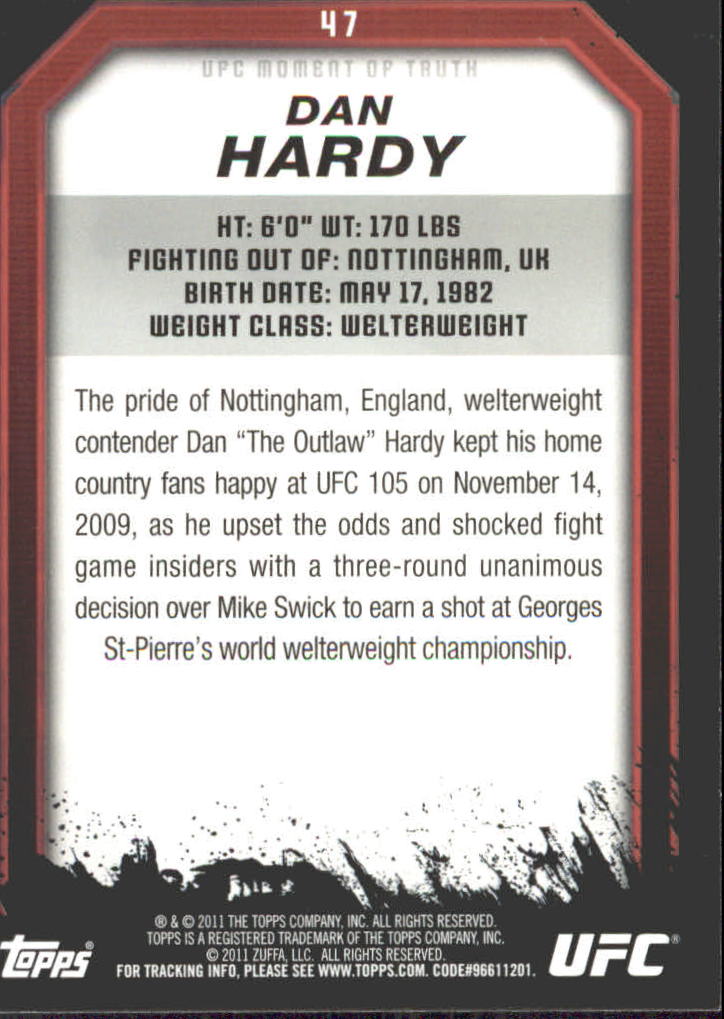 2011 Topps UFC Moment of Truth Gold #47 Dan Hardy back image