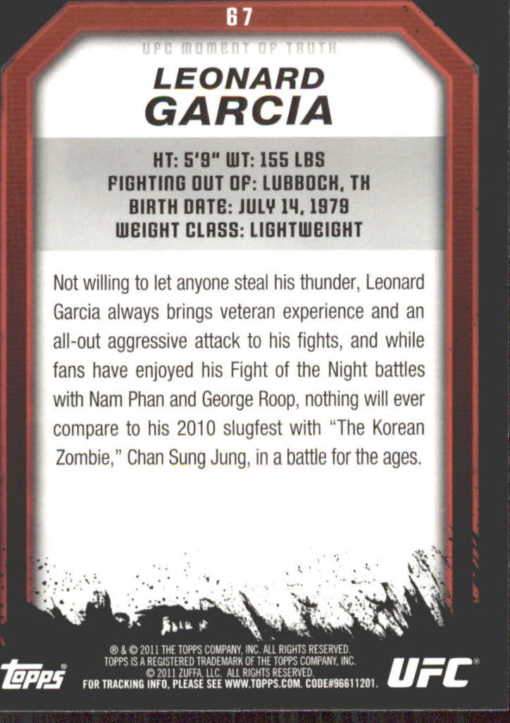 2011 Topps UFC Moment of Truth Gold #67 Leonard Garcia back image