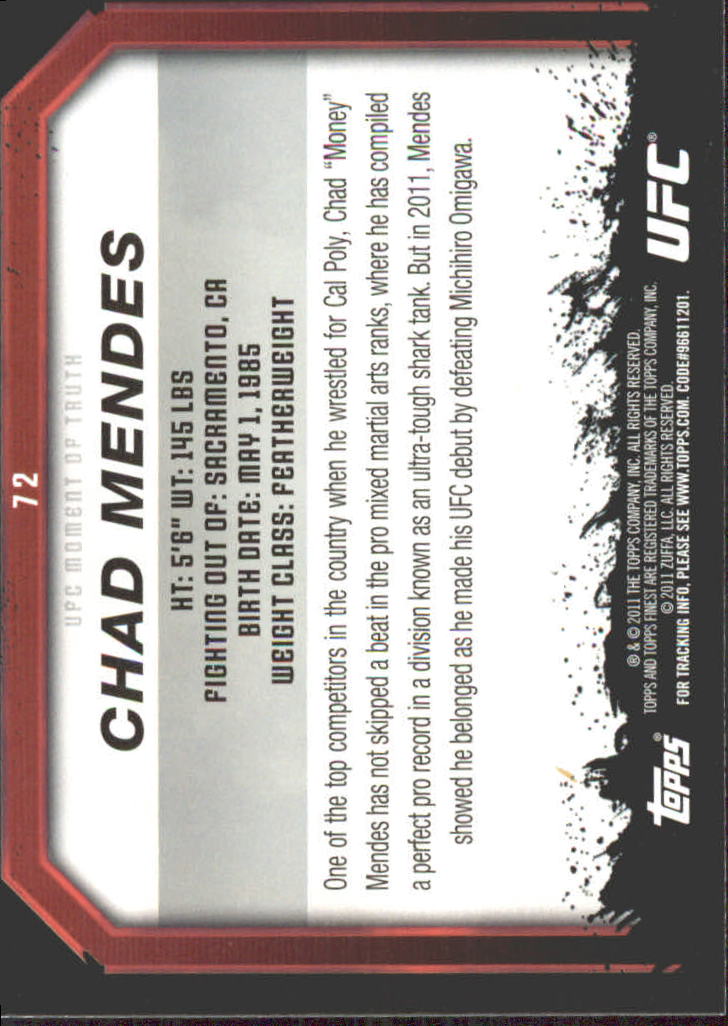 2011 Topps UFC Moment of Truth Gold #72 Chad Mendes back image