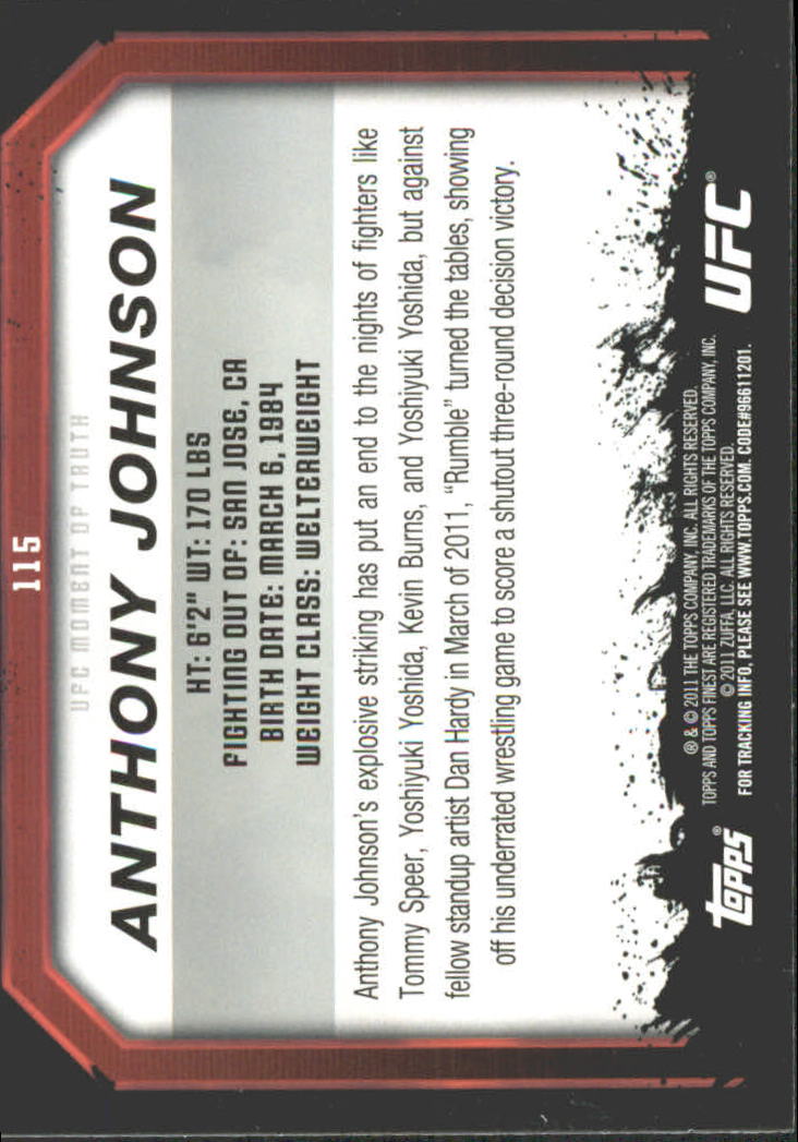 2011 Topps UFC Moment of Truth Gold #115 Anthony Johnson back image