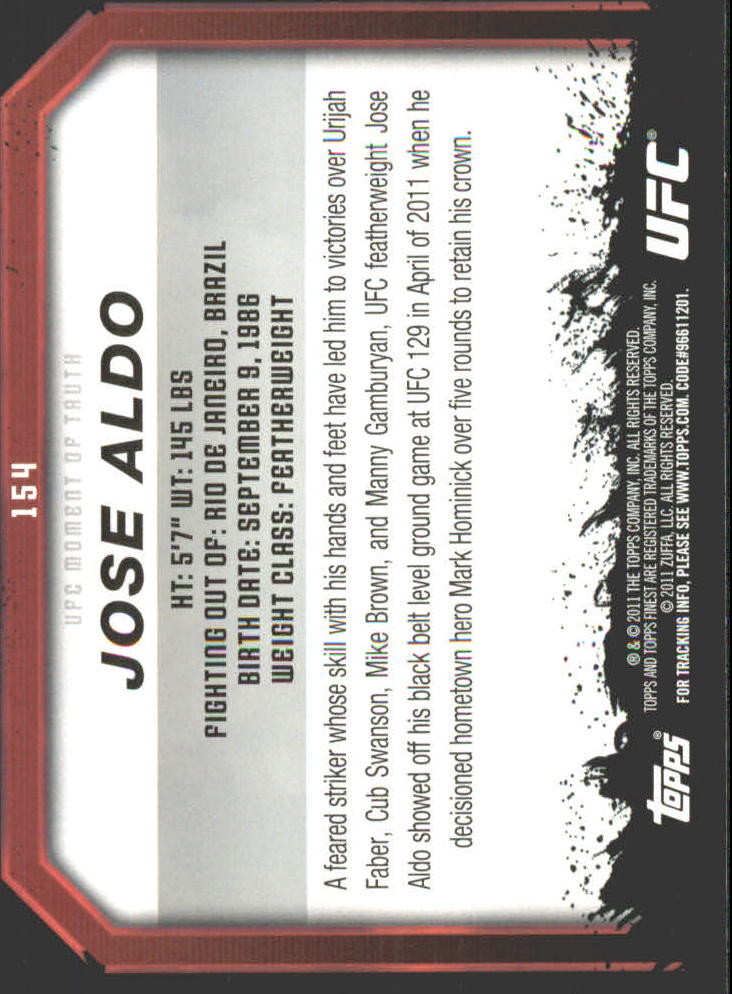 2011 Topps UFC Moment of Truth Gold #154 Jose Aldo back image