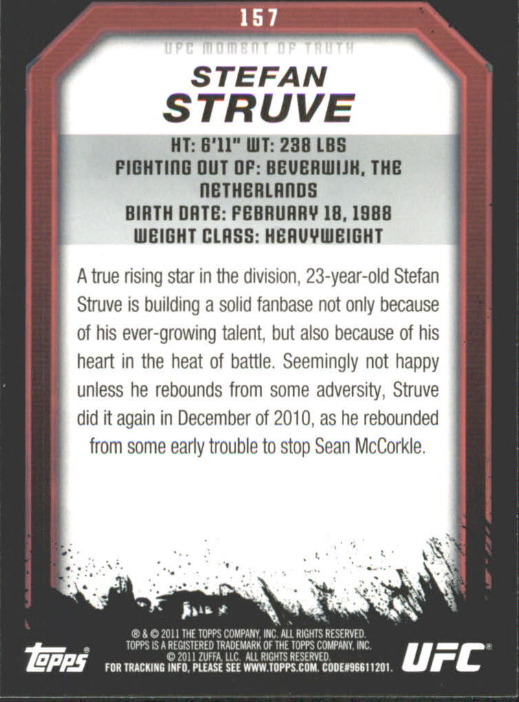 2011 Topps UFC Moment of Truth Gold #157 Stefan Struve back image