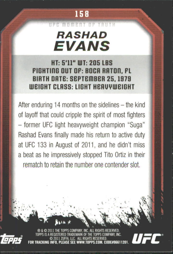 2011 Topps UFC Moment of Truth Gold #158 Rashad Evans back image