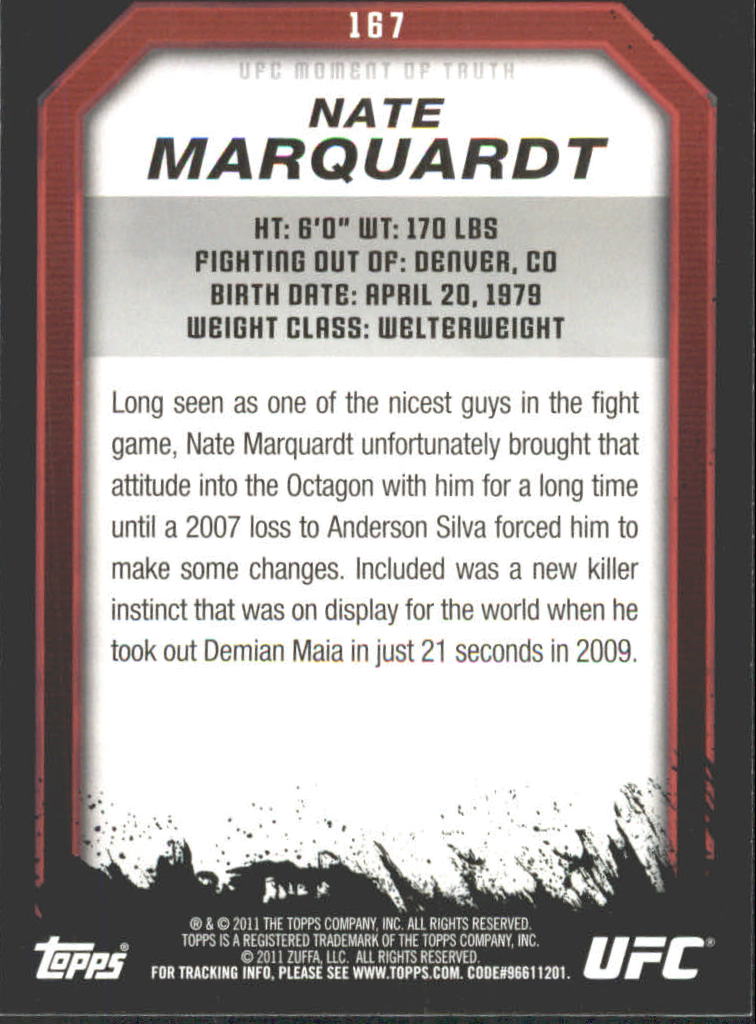 2011 Topps UFC Moment of Truth Gold #167 Nate Marquardt back image