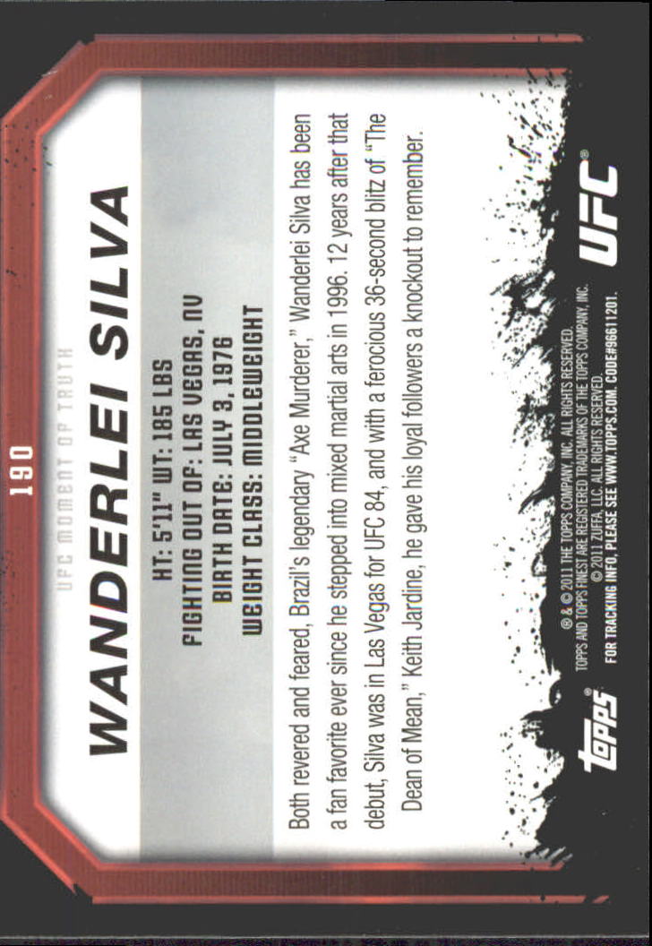 2011 Topps UFC Moment of Truth Gold #190 Wanderlei Silva back image