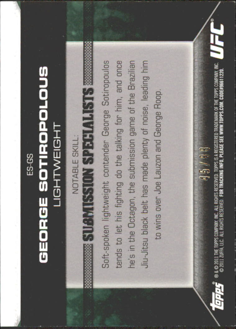 2011 Topps UFC Moment of Truth Elite Skills Black #ESGS George Sotiropoulos SS back image