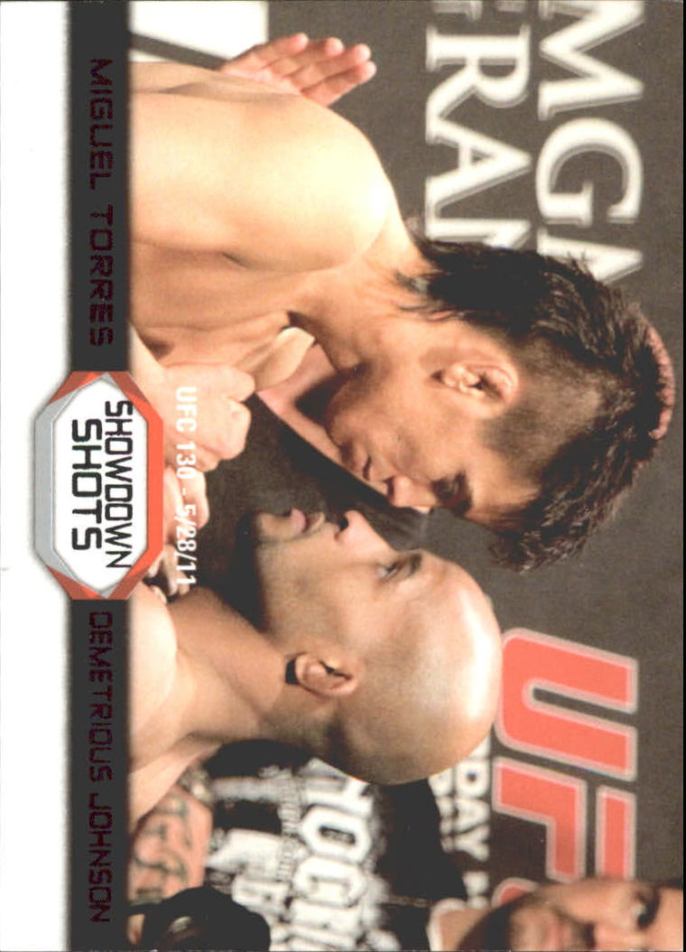 2011 Topps UFC Moment of Truth Showdown Shots Black #SSTJ Miguel Torres/Demetrious Johnson UFC 130