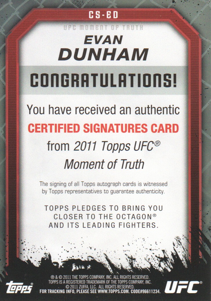 2011 Topps UFC Moment of Truth Autographs #CSED Evan Dunham back image