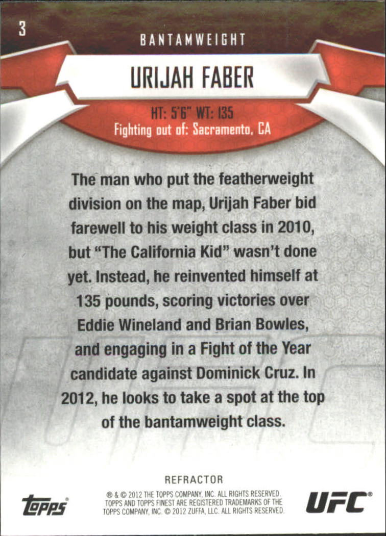 2012 Finest UFC Refractors #3 Urijah Faber back image