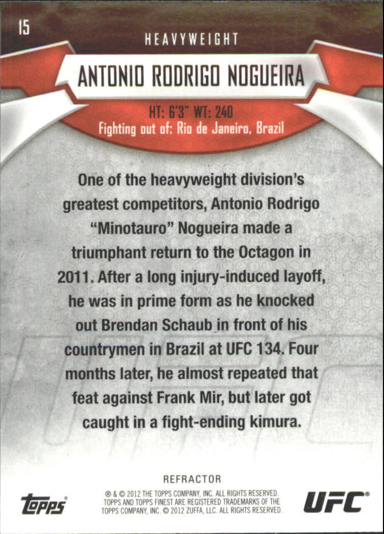 2012 Finest UFC Refractors #15 Antonio Rodrigo Nogueira back image