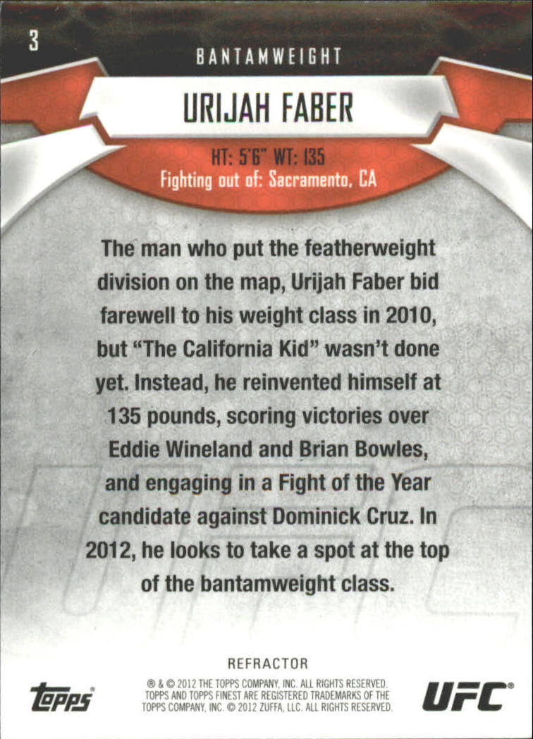 2012 Finest UFC X-Fractors #3 Urijah Faber back image