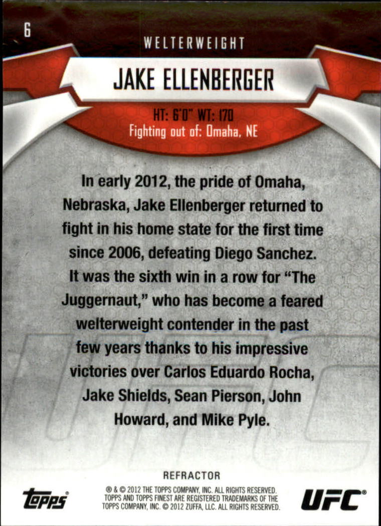 2012 Finest UFC X-Fractors #6 Jake Ellenberger back image