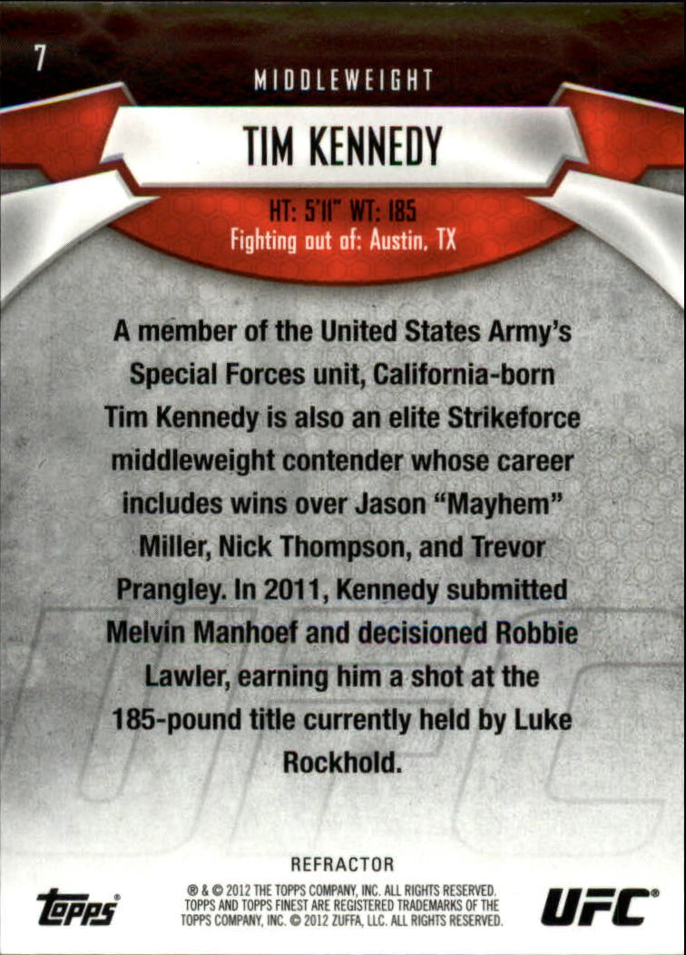 2012 Finest UFC X-Fractors #7 Tim Kennedy back image