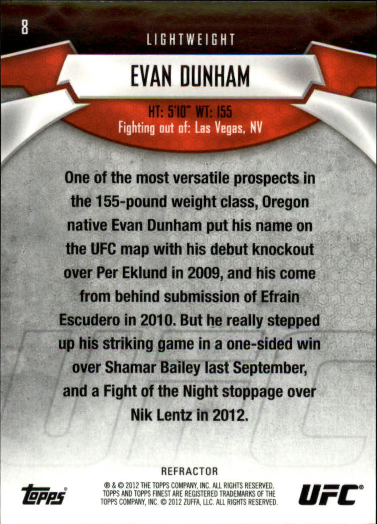 2012 Finest UFC X-Fractors #8 Evan Dunham back image