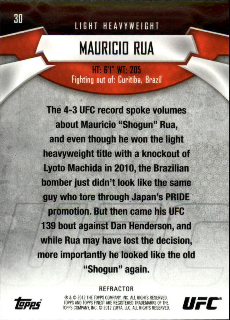 2012 Finest UFC X-Fractors #30 Mauricio Rua back image