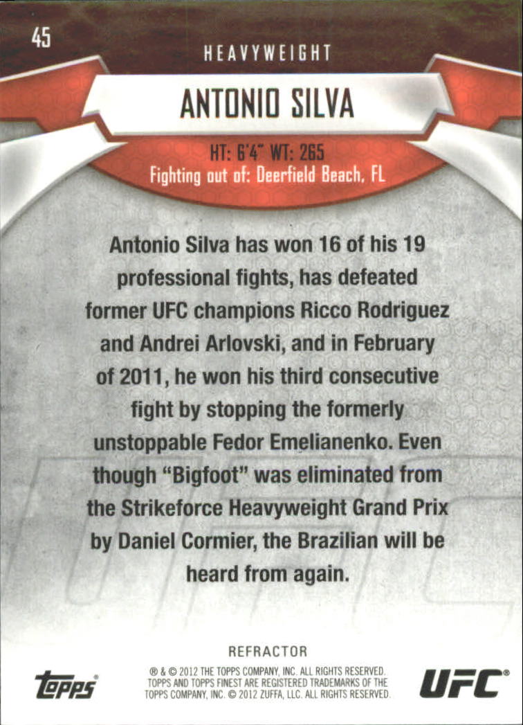 2012 Finest UFC X-Fractors #45 Antonio Silva back image