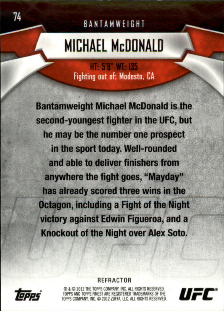 2012 Finest UFC X-Fractors #74 Michael McDonald back image