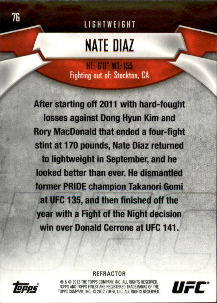 2012 Finest UFC X-Fractors #76 Nate Diaz back image
