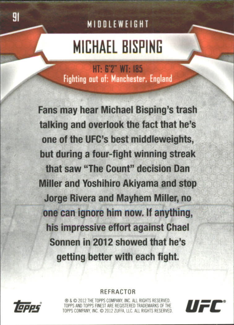 2012 Finest UFC X-Fractors #91 Michael Bisping back image