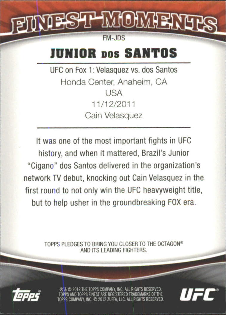 2012 Finest UFC Finest Moments #FMJDS Junior dos Santos back image