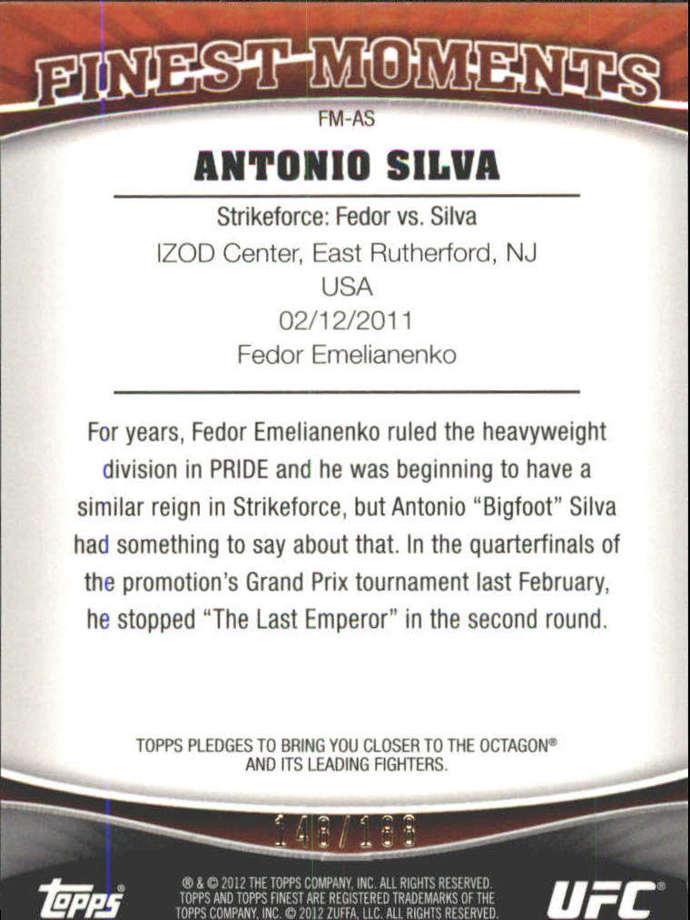 2012 Finest UFC Finest Moments X-Fractors #FMAS Antonio Silva back image