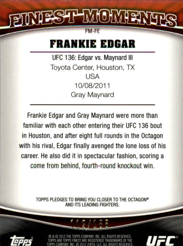 2012 Finest UFC Finest Moments X-Fractors #FMFE Frankie Edgar back image